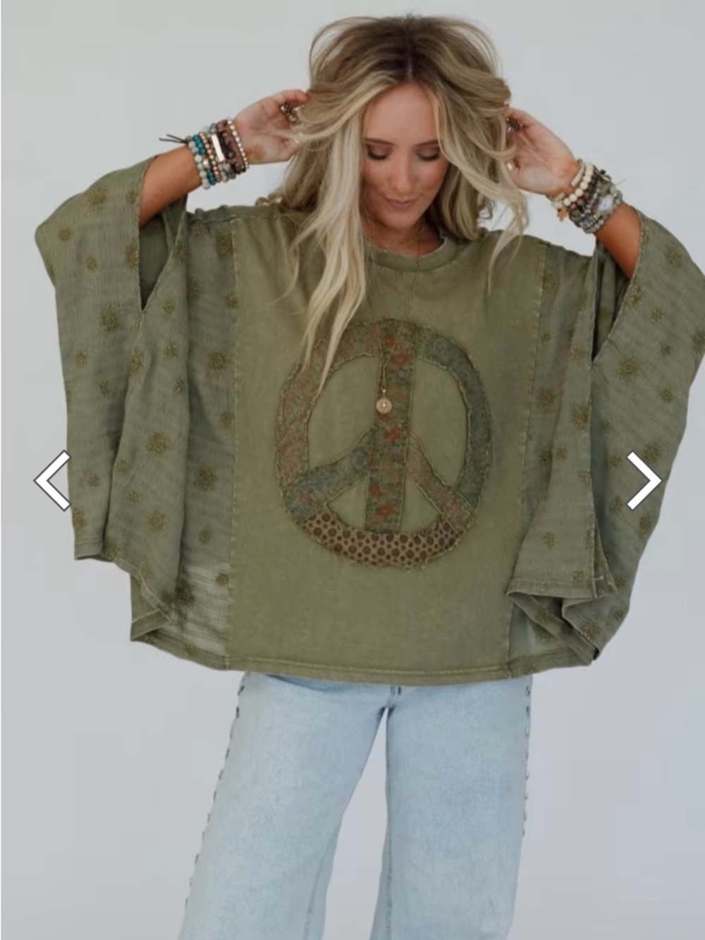 Three Bird Nest Peace Path Embroidered Top